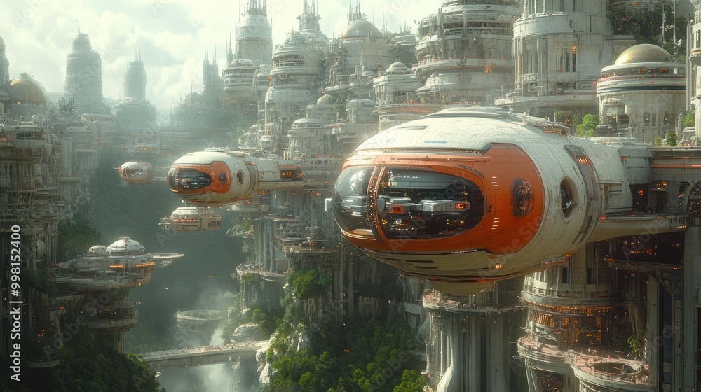 Futuristic Cityscape with Spaceships Futuristic Cityscape with Spaceships