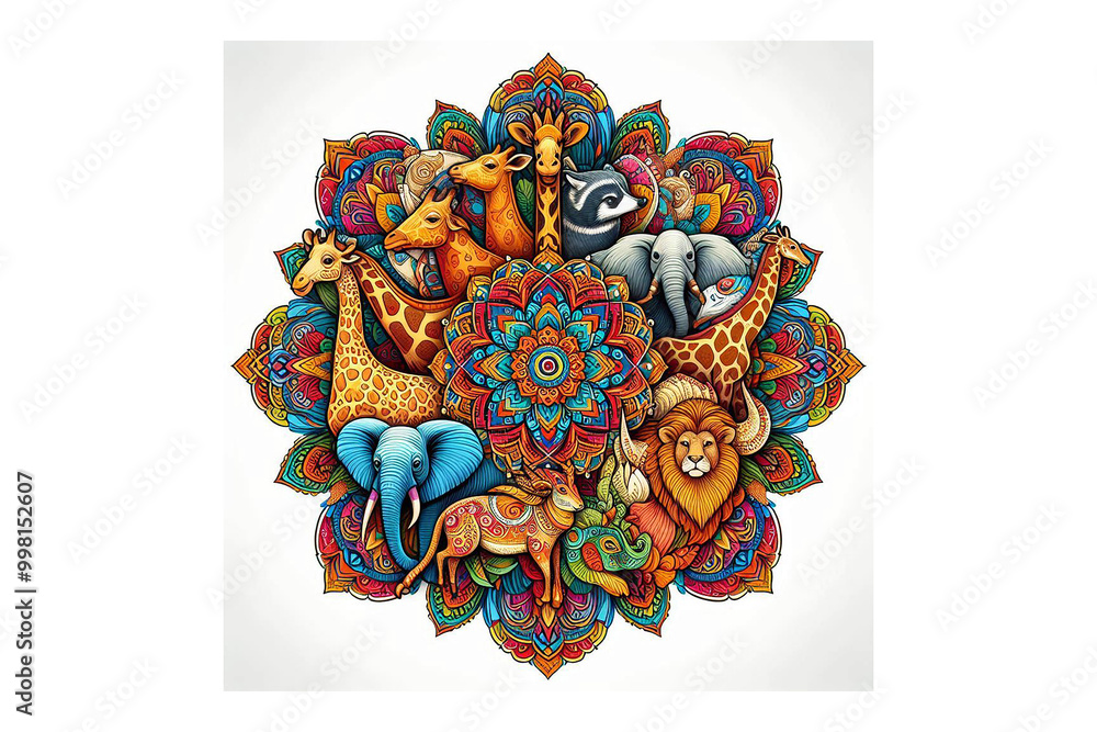 Fototapeta premium Colorful Animal Mandala design, white background