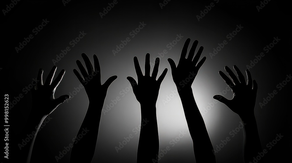 Silhouette hands raised at a music festival black color only Silhouette hands raised at a music festival black color only