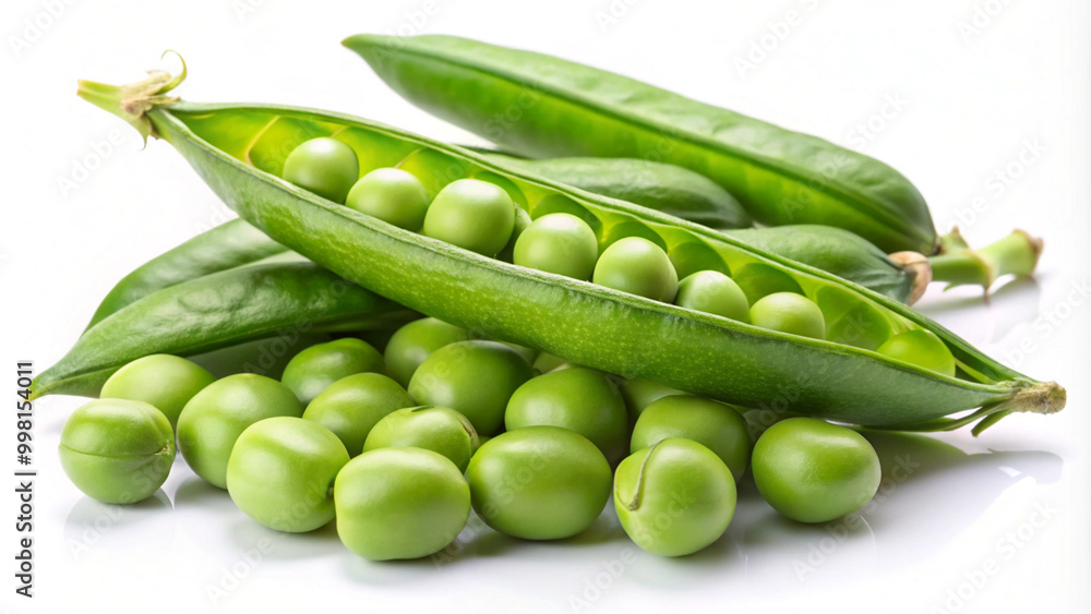 Fresh Green Peas and Pods on White Background Fresh Green Peas and Pods on White Background