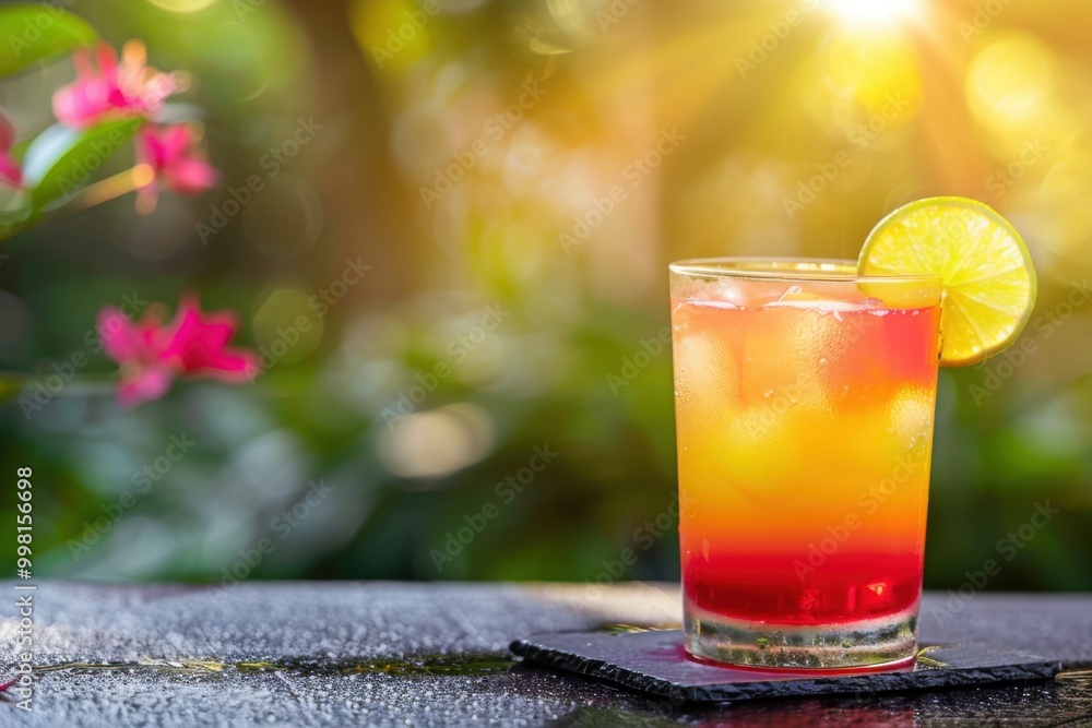 Sunset Layered Cocktail with Lime for a Refreshing Tropical Summer Beverage Inspiration Sunset Layered Cocktail with Lime for a Refreshing Tropical Summer Beverage Inspiration