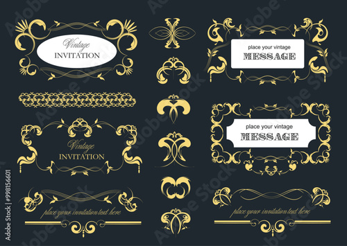 143-25-Collection of golden vintage frames and borders, perfect for adding a touch of elegance and sophistication to your designs