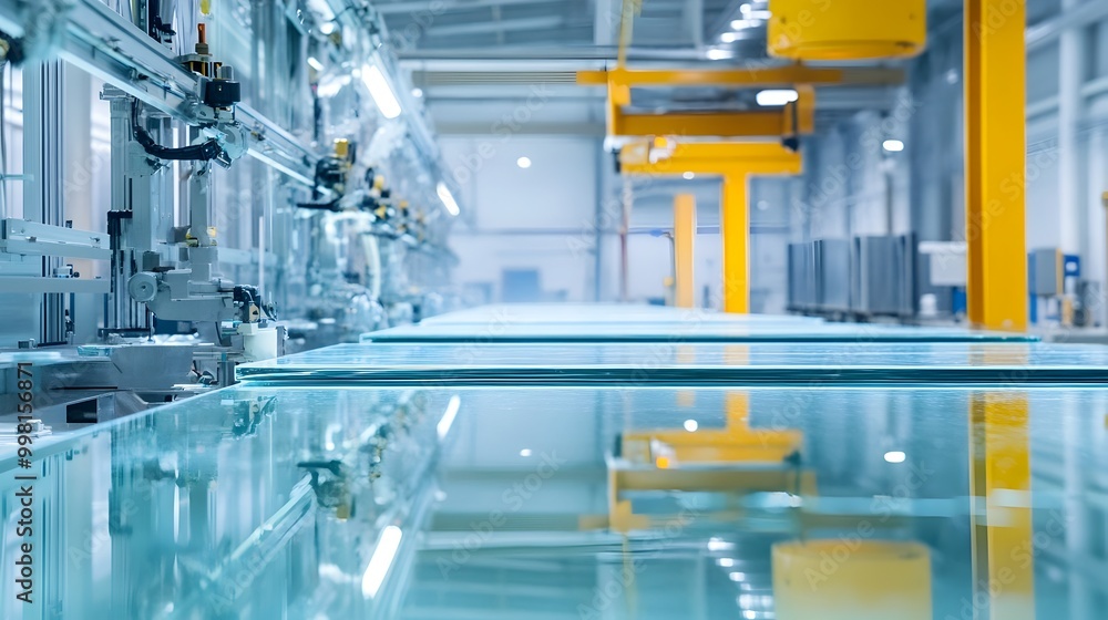 Detailed view showcasing the cooling chamber where glass sheets gradually solidify and transform into flat panels a crucial step in the industrial manufacturing process Detailed view showcasing the cooling chamber where glass sheets gradually solidify and transform into flat panels a crucial step in the industrial manufacturing process