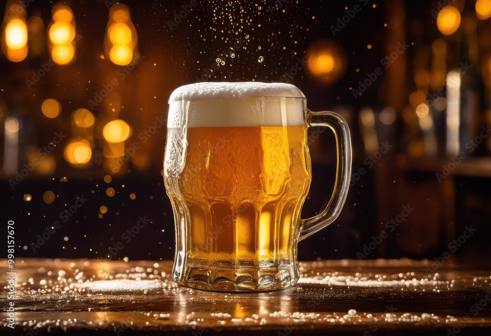 close view foamy beer glass resting wooden surface rich textures colors, froth, beverage, alcohol, golden, bubbles, liquid, refreshment, drink, cold, amber close view foamy beer glass resting wooden surface rich textures colors, froth, beverage, alcohol, golden, bubbles, liquid, refreshment, drink, cold, amber
