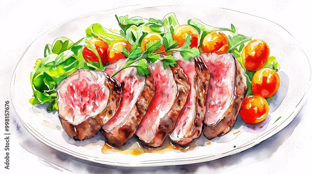 Delicious Grilled Steak with Fresh Vegetables and Herbs Delicious Grilled Steak with Fresh Vegetables and Herbs