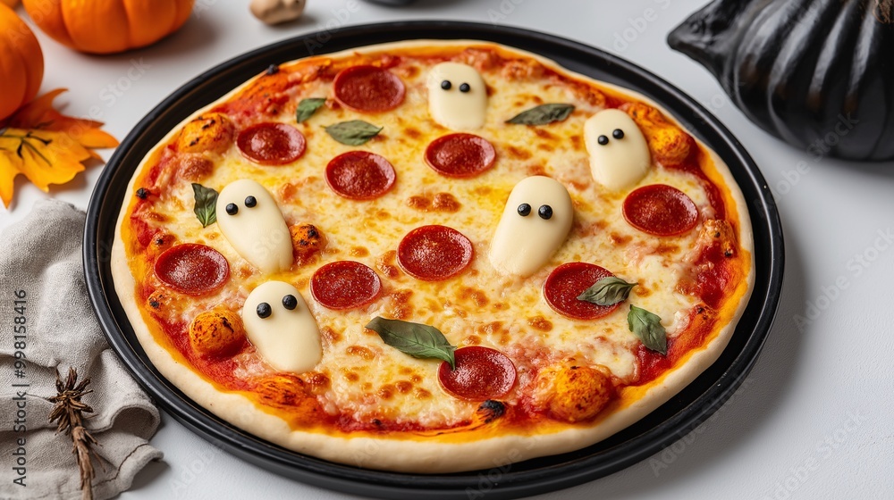 Spooky Halloween Pizza with Ghost Toppings Spooky Halloween Pizza with Ghost Toppings