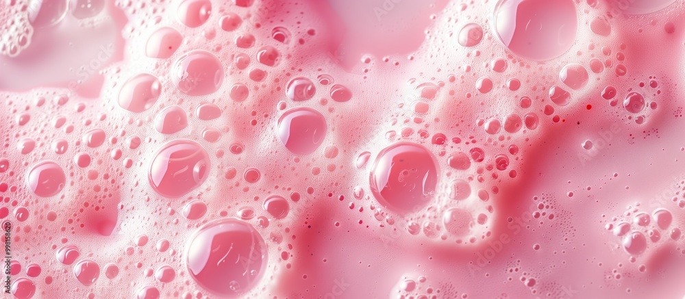 Close-up view of pink bubbles in foam showcasing texture and refreshment in a warm bath setting Close-up view of pink bubbles in foam showcasing texture and refreshment in a warm bath setting