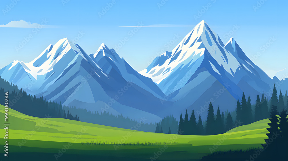 Naklejka premium Beautiful Mountain Landscape Vector Illustration