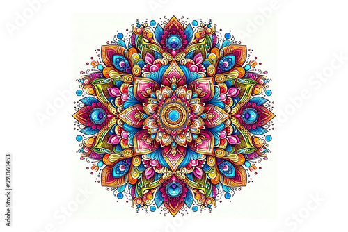 Colorful Spiritual Mandala design, white background