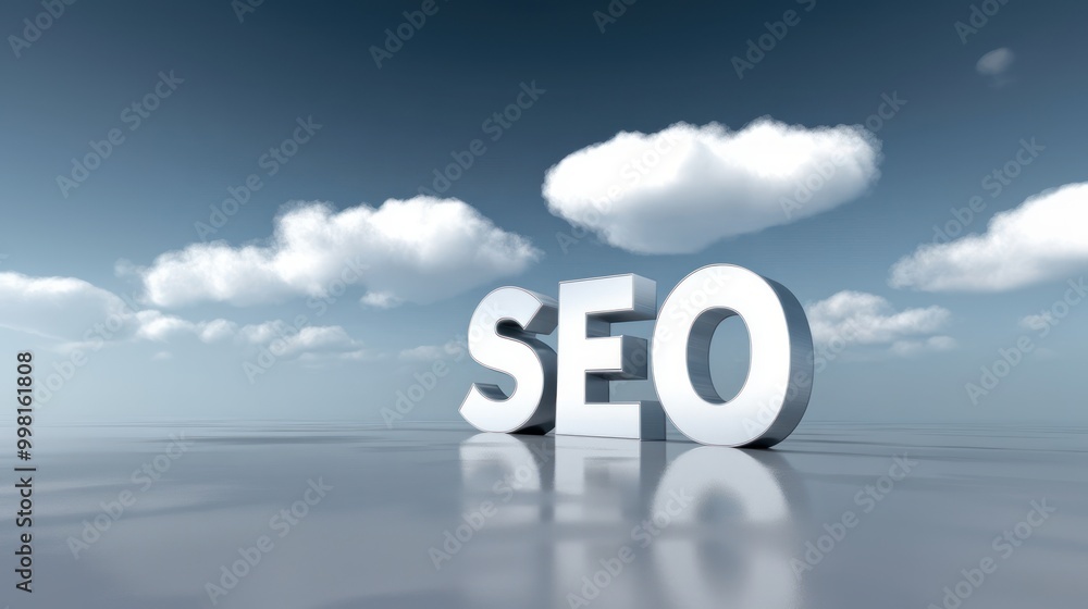 3D word SEO is prominently displayed against a clear sky background, representing growth and opportunities, digital marketing growth 3D word SEO is prominently displayed against a clear sky background, representing growth and opportunities, digital marketing growth