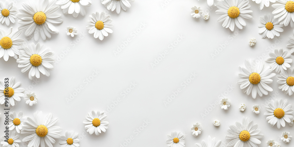 Daisy Flowers Frame on White Background Daisy Flowers Frame on White Background