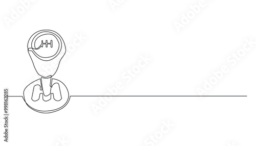 continuous line of car manual transmission.drawing of one line icon of transmission stick on car.isolated white background
