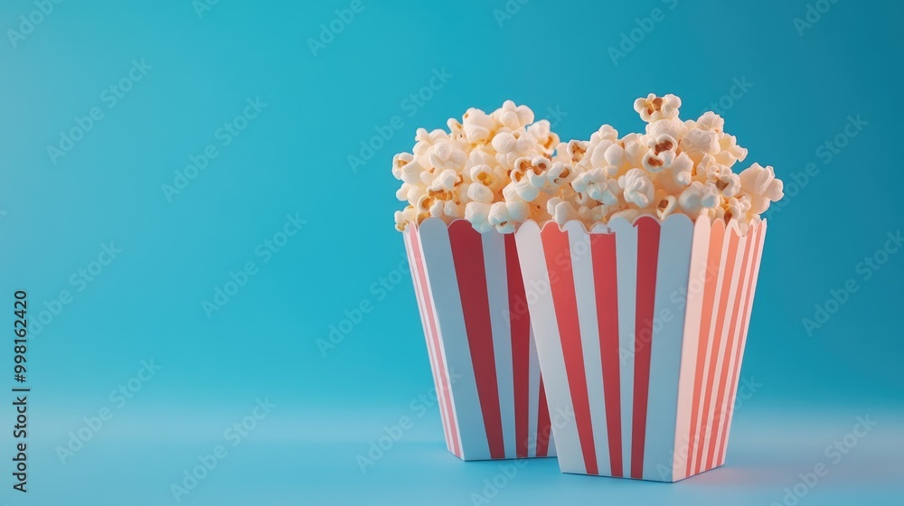 Popcorn boxes on a blue background cinema theme Popcorn boxes on a blue background cinema theme