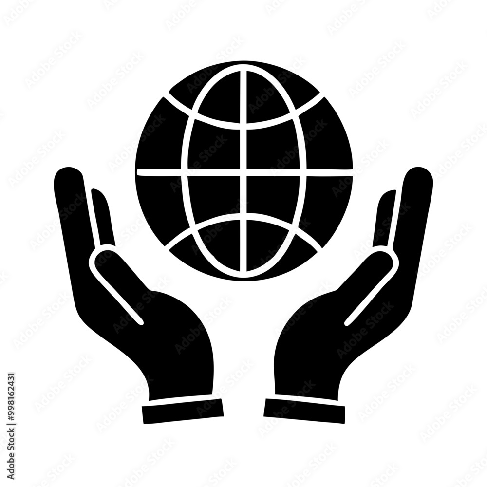 World ecology icon with hands holding the globe illustration in bold black design on white background with copy space
World ecology icon with hands holding the globe illustration in bold black design on white background with copy space