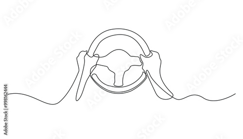 single line drawing of hand and steering wheel of car.single line vector of hand holding steering wheel of car.simple line vector illustration
