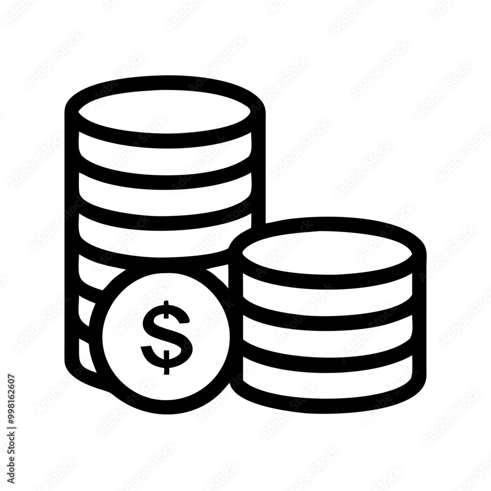Coins stack icon illustration in bold black design on white background with copy space
Coins stack icon illustration in bold black design on white background with copy space