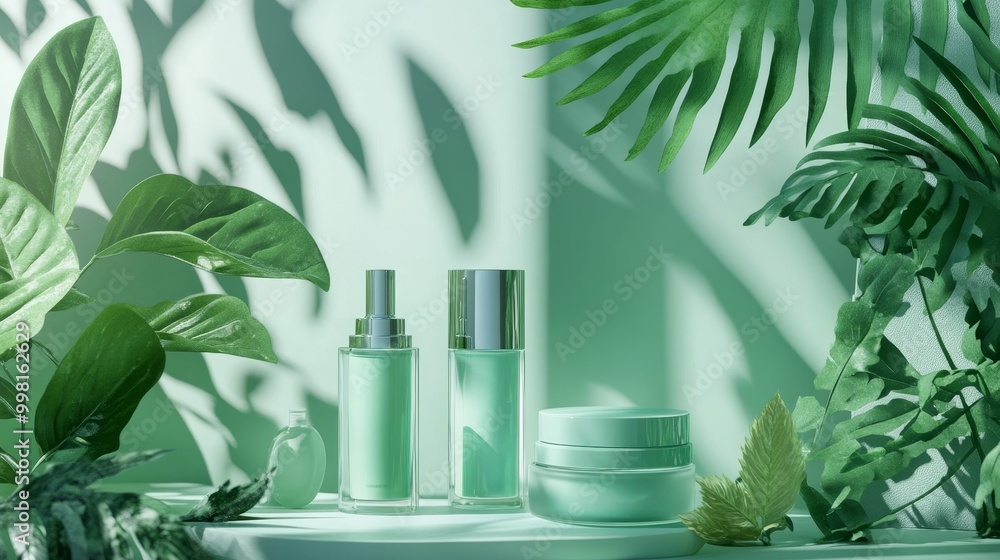 Futuristic Plant-Based Beauty: AI-Infused Skincare with Glowing Green Cosmetics Futuristic Plant-Based Beauty: AI-Infused Skincare with Glowing Green Cosmetics