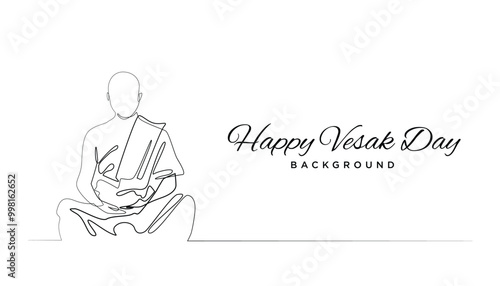 happy vesak day background.simple template vesak day celebration background.monks in one line drawing .banner buddhism