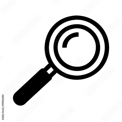 Magnifying glass icon illustration in bold black design on white background with copy space
