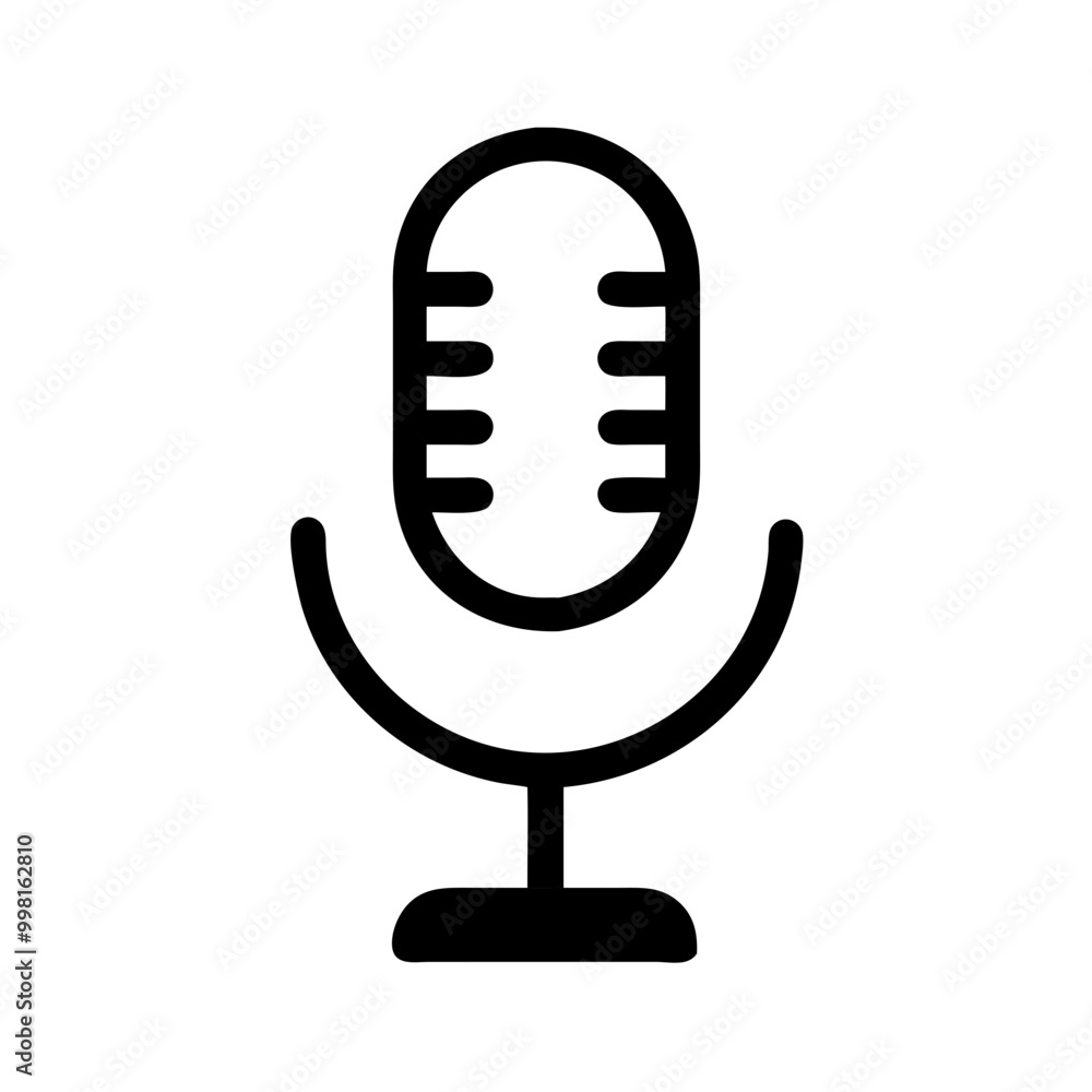 Microphone icon illustration in bold black design on white background with copy space
Microphone icon illustration in bold black design on white background with copy space