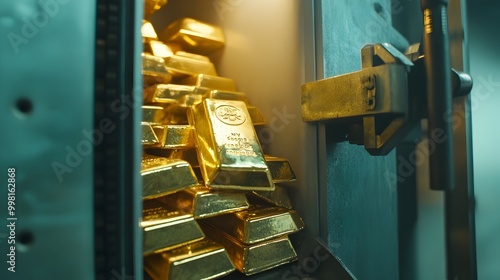 Stacked gold bars arranged neatly in a secure vault representing financial security wealth accumulation and the value of precious metal investment