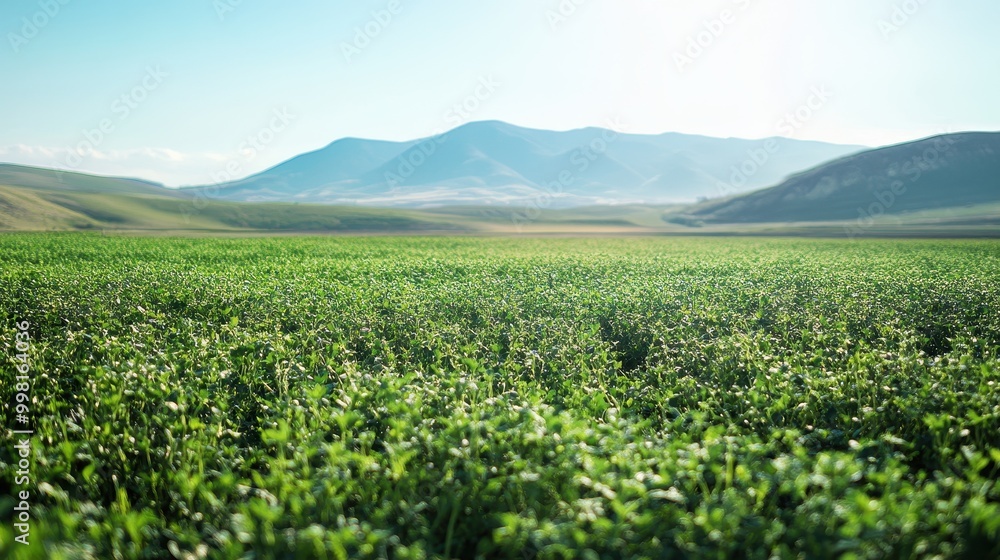 A large field of grass with mountains in the background A large field of grass with mountains in the background