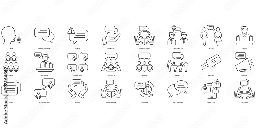 Speaking icons set. Set of editable stroke icons.Set of Speaking Speaking icons set. Set of editable stroke icons.Set of Speaking