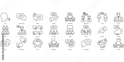 Speaking icons set. Set of editable stroke icons.Set of Speaking