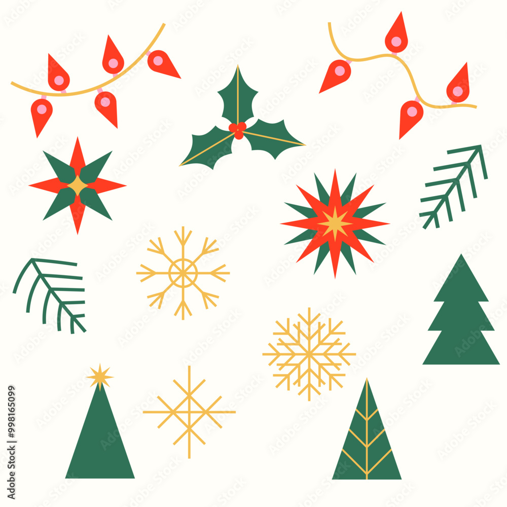 Vector set of merry christmas holiday flat style Vector set of merry christmas holiday flat style