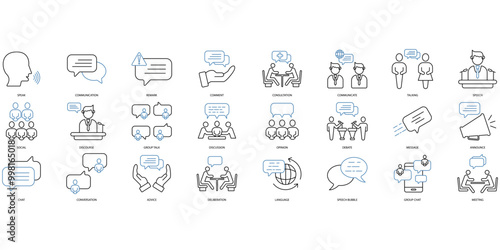 Speaking icons set. Set of editable stroke icons.Set of Speaking