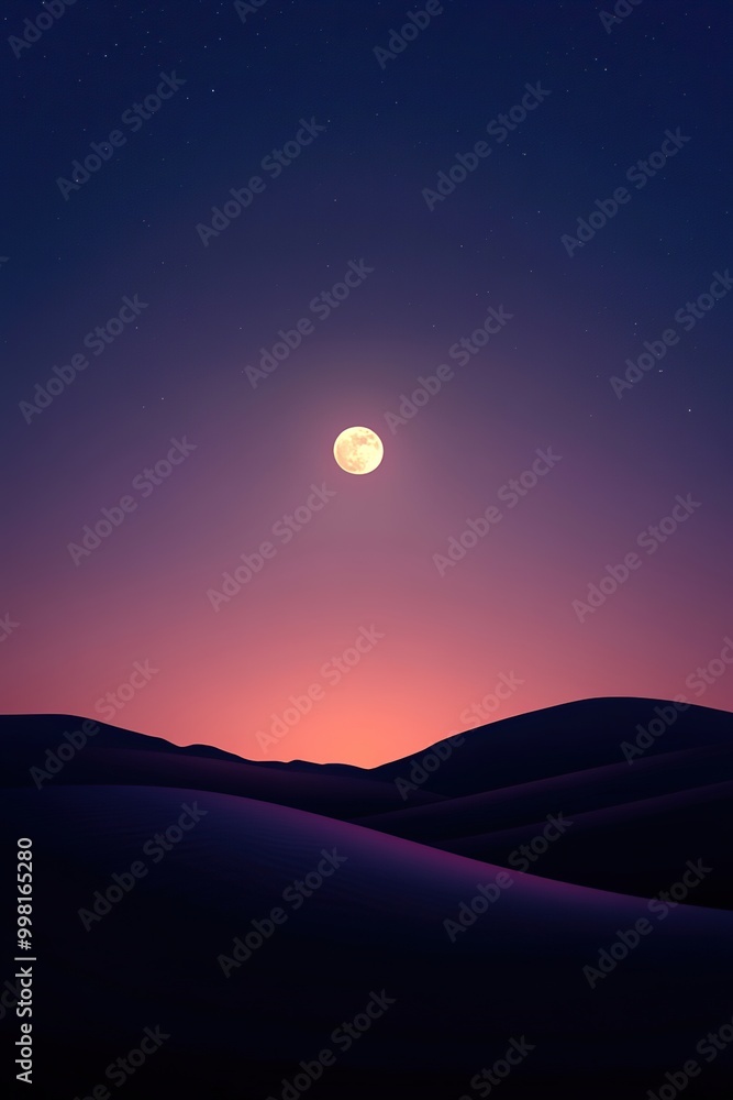 Sunset light illuminating the dunes in the desert with the moon in view Sunset light illuminating the dunes in the desert with the moon in view