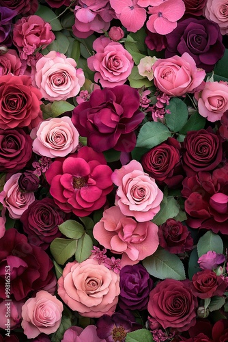 Beautiful dense pattern of roses creates a romantic floral atmosphere