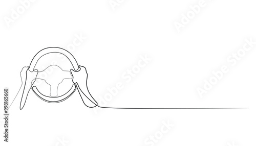 vector continuous line of hand holding a car steering wheel.one line drawing of car driving activity.hand drawn vector illustration