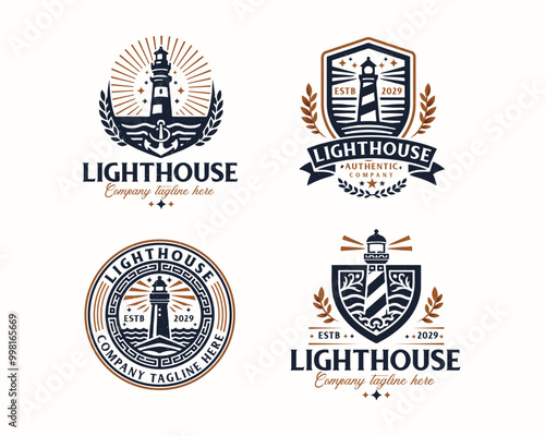 Set bundle vintage lighthouse marine logo for business company