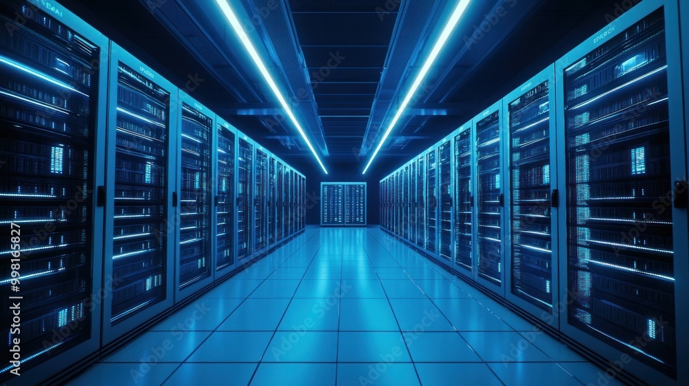 Server Room with Blue Lights Server Room with Blue Lights