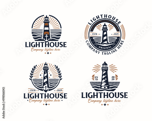 Set bundle vintage lighthouse marine logo for business company photo