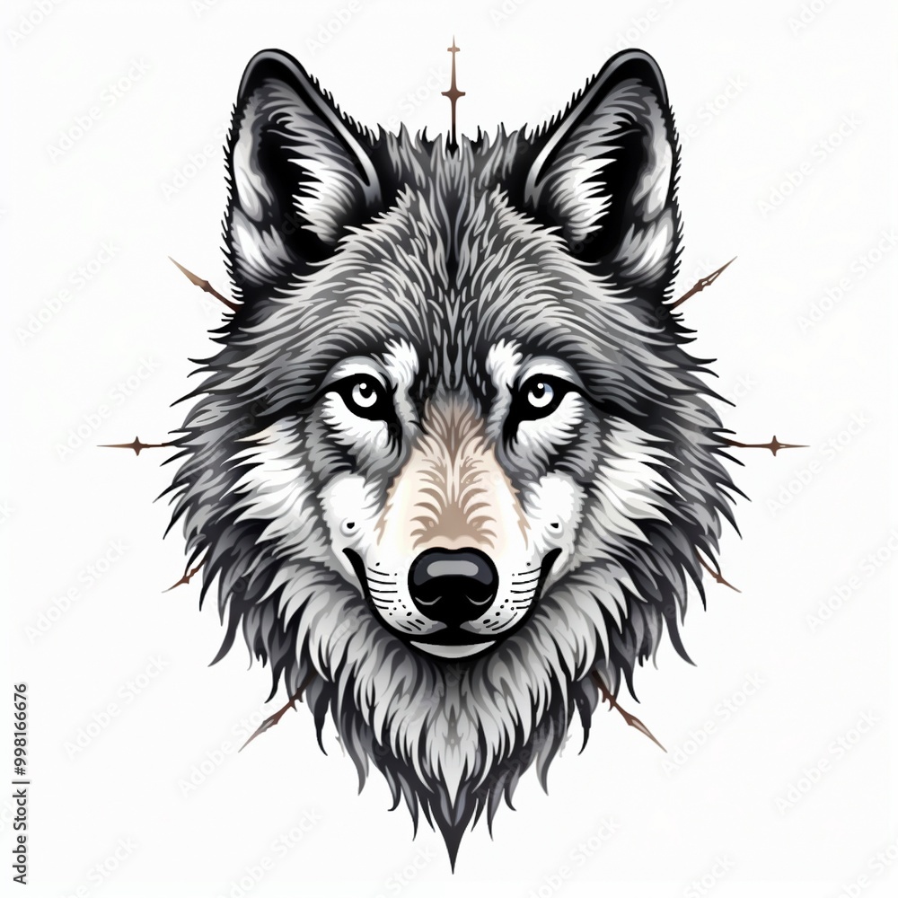 Sketch of wolf head tattoo on isolated white background. Sticker wolf. Sketch of wolf head tattoo on isolated white background. Sticker wolf.