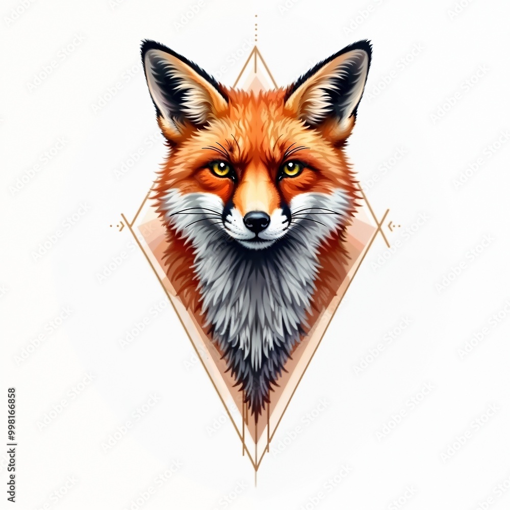 Obraz premium Sketch of fox head tattoo on isolated white background. Fox sticker.