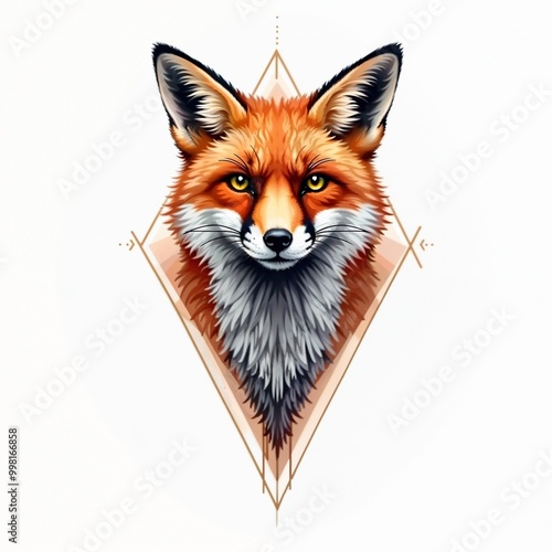 Sketch of fox head tattoo on isolated white background. Fox sticker. photo