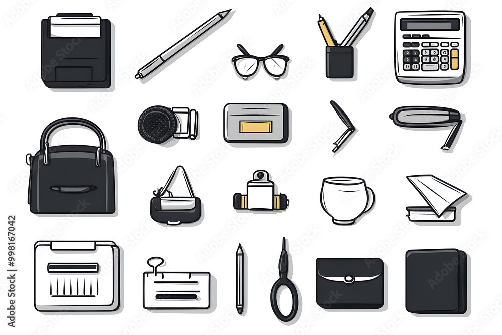 Vector Office Supplies Icons Set Vector Office Supplies Icons Set