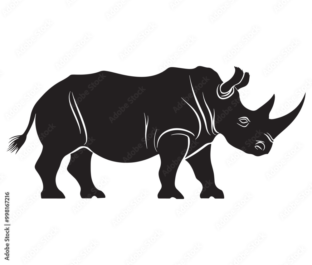 Fototapeta premium Rhino cartoon coloring page, Outline rhino, Silhouette line art rhino