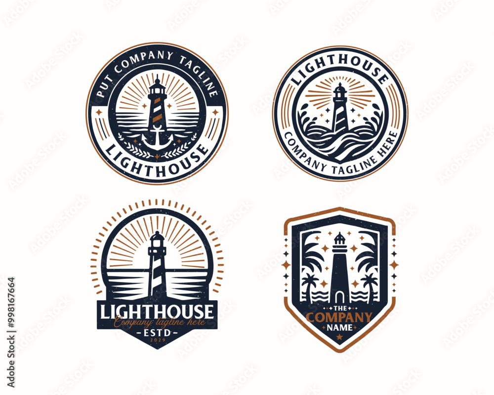Fototapeta premium Set bundle vintage lighthouse marine logo for business company
