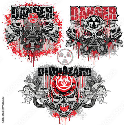 post-apocalypse sign with skull and gas mask, grunge vintage design t shirts
