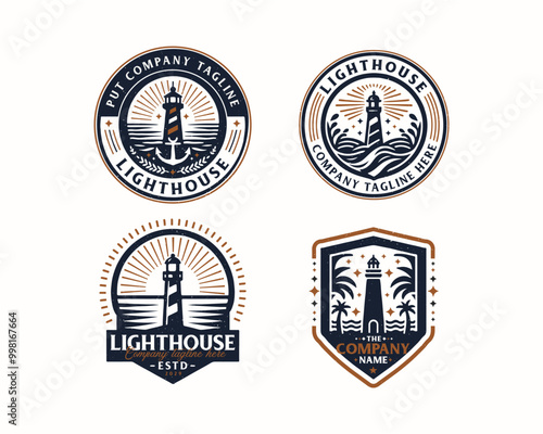 Set bundle vintage lighthouse marine logo for business company