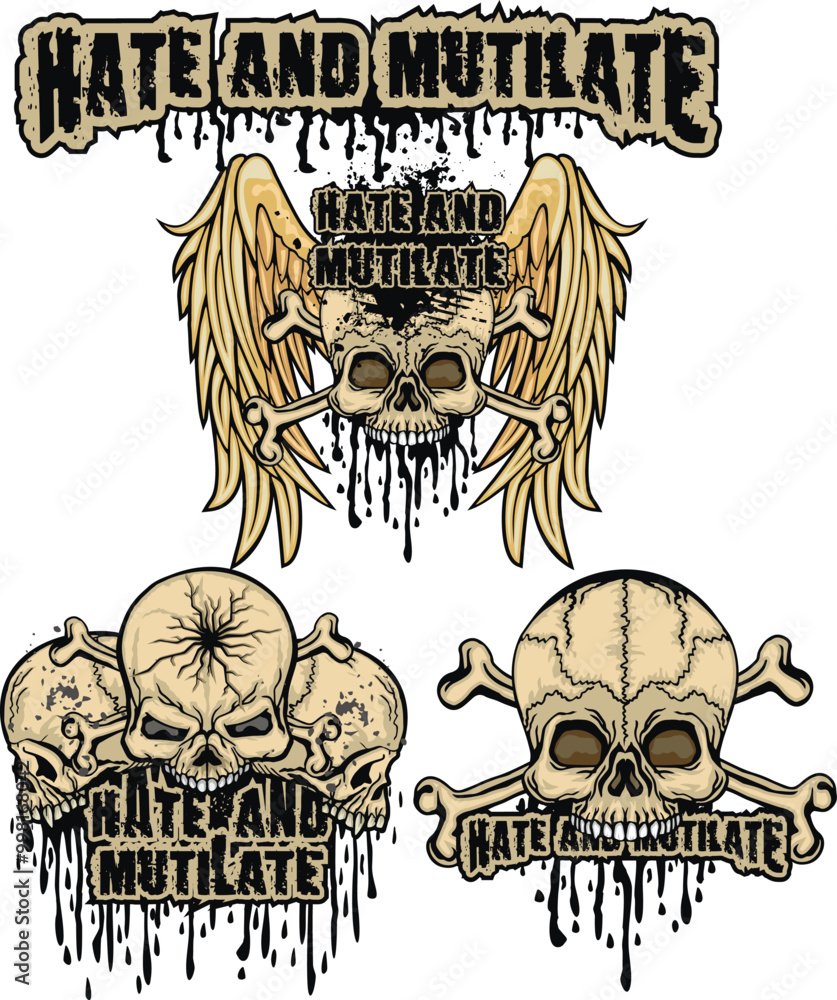 Obraz premium set, gothic sign with skull, grunge vintage design t shirts 