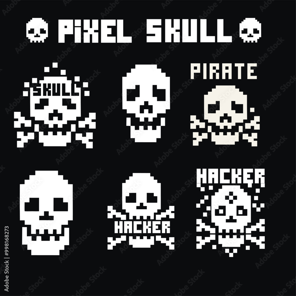 set, digital, pixel skull