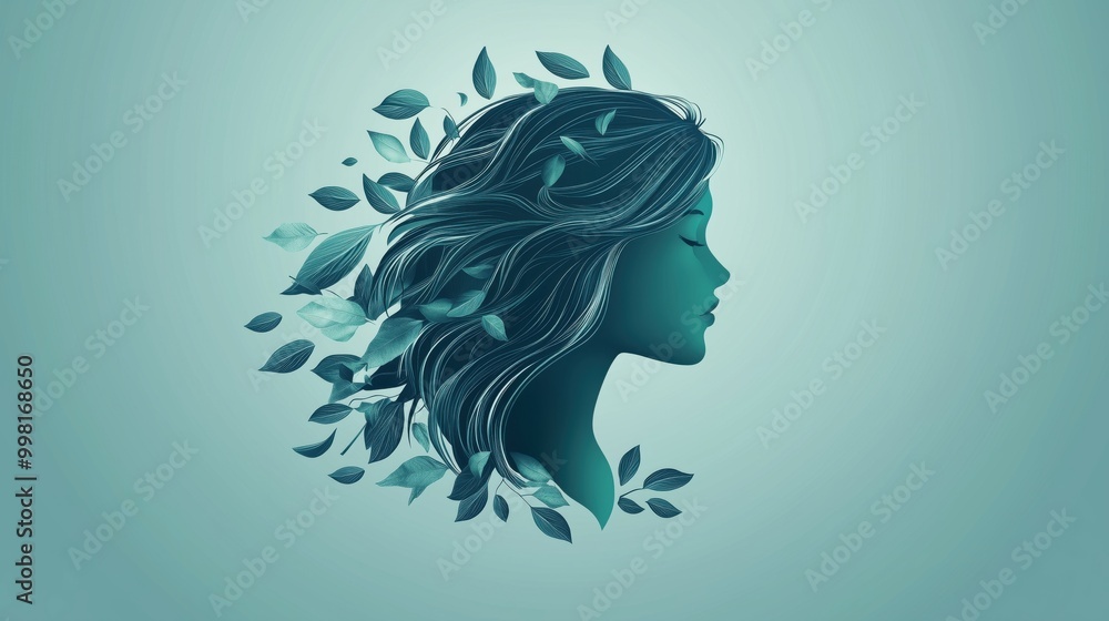 Silhouette of a girl with flowing leaves in paper cut style Silhouette of a girl with flowing leaves in paper cut style