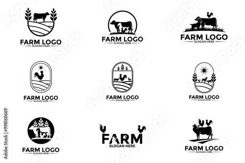 Set of vintage farm logo vector template. vintage agriculture logo design vector illustration