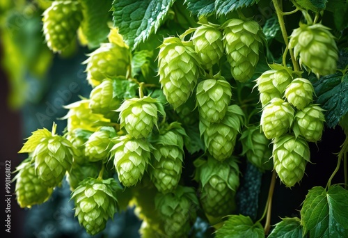 close view lush green hops growing vine detailed texture natural light, plant, nature, leaves, organic, flora, vegetation, herb, beer, agriculture, field