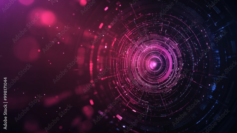 Obraz premium Abstract digital background with swirling lights and circular patterns, perfect for technology and futuristic designs.